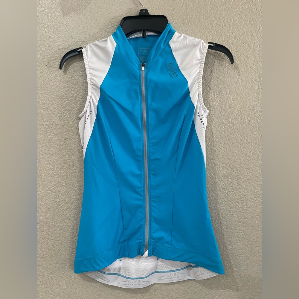 Gore bike wear Women's Sleeveless Cycling Jersey in Blue and White full zip